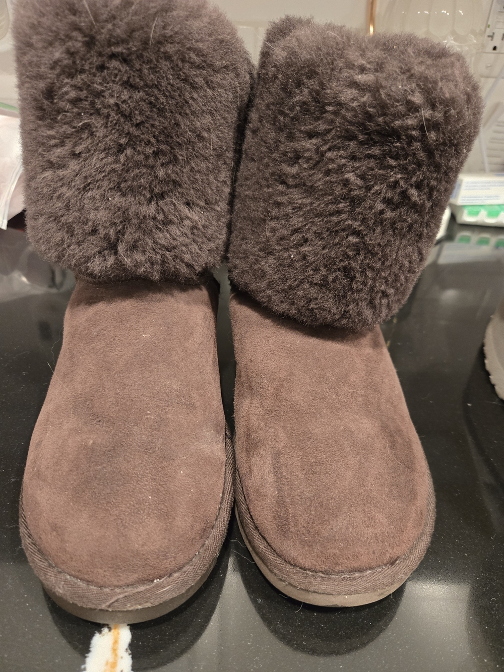 Women's Brown Suede UGG Shearling Cuff Winter Boots